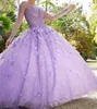 Sparkly Lilac Quinceanera Dresses 2022 Long Sleeve Lace 3D Flowers Sequins Beads Rhinestone Princess Party Sweet 15 Ball Gown Dress Vestidos De 16 Años Brithday