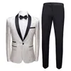 Black Floral Jacquard Men 2 Pieces Suit (Jacket+Pants) Slim Fit Shawl Collar Suit Men Wedding Prom Suits Stage Singer Clothes 210524