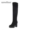 Sophitina تصميم خاص أحذية عالية الجودة بقرة الجلد المدبوغ جولة تو مربع كعب الأزياء مريحة أحذية النساء الأحذية SC495 210513