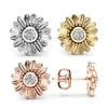 S2438 Fashion Jewelry OL Lady Daisy Flower Stud Earrings Zircon Gold Silver Plated Earring