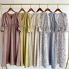Fransk elegant chic tryck hög midja kvinnor klänningar vintage v nacke smal passform estetisk vestidos vår sommar söt mjuk klänning 210514