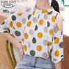 Koreaanse mode lantaarn mouwen vintage blouses vrouwen plus size zomer strapless polka dot chiffon shirts Losse tops 14504 210527