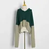 Patchwork Hit Color Pullovers For Women V Neck Long Sleeve Tassel Casual Loose Sweatshirt Female Autumn 210524