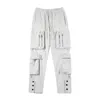 IEFB Functional Multi Pocket Grå Overaller Mäns Hip Hop High Street Fashion Sweatpants Ben Split Sportbyxor Trend Casual 210524