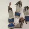 2020 Fashion Sapatos de luxo designer de moda estilo verão grossa de cunha de fundo de cunha tornozelo tira de salto alto pescador roman bohemian clã Styl