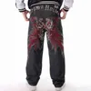 Men Street Dance Hiphop Jeans Fashion Embroidery Black Loose Board Denim Pants Overall Male Rap Hip Hop Jeans Plus Size 30-46 211120