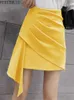 Werueruyu onregelmatige vrouwen geplooide mini-rok Koreaanse kleding Hoge taille slanke korte rokken vrouwelijke zomer elegante A-lijn 210608