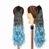 Synthetic Wigs Mini Claw Ponytail Ombre Color Clip In 22 Inch Wavy Curly Style Fake Hair On Pony Tail For Women Girls