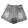 Deat Women Row Double Row Metal Buckle Washed Denim Shorts High Weist Fashion مزاج الربيع الصيف 11d937 210709