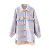 Kvinnors Jackor Plaid Jacka Coat Pocket Batwing Långärmad Loose Lapel Casual Ladies Top