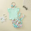 Q20138 primavera bebê menina 2 pcs Páscoa sem mangas costela camiseta Daisy Suspender Bloomers conjunto