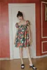 Peinture à l'huile manches bouffantes imprimé floral mini robe femmes dos nu robe de bal courte vêtements d'été mignons 210427