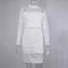 Femmes Robe Sexy Blanc Dentelle Couture Évider Robes De Soirée Élégant Court Mini Été Printemps À Manches Longues Vêtements Vestidos 210329