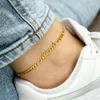Flat Figaro Chain Bracelet For Women Link Ankle Adjustable Stainless Steel Wristband Gifts Link 168s