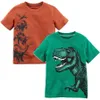 DINO BAYBY BOY服夏100％コットン子供ティーシャツ恐竜新生児Tシャツ半袖キッズ衣装グリーンボーイズトップ210413