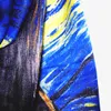 Women Long Natural 100% Silk Scarf Famous Art Printing Bandana Shawl Hand Rolled Vincent Van Gogh's - Starry Night In Blue