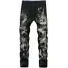 Новые мужские китайский модный дракон черный тощий джинсы стрейч удобные моды хип-хоп мужские брюки уличные печать брюки 210331