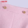 النساء الأنيق الوردي تويد سستة جيوب الإناث الرجعية عارضة السراويل pantalones be521 210416
