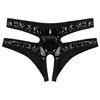 Kvinnor Latex Underkläder Sexig Underkläder Erotisk Kvinna Faux Läder Micro Bikini Briefs Open Crotch Pussy Holes Sissy Panties Thongs Women's