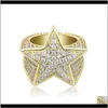 Band Jewelry Męskie Mody Wykwintne 18k Gold Rhodium Plated Pięciogłowy Star Hip Hop Luksusowy Bling Cyrkon Klaster Pierścionki Drop Delivery 2021 T6K