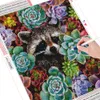 Huacan 5D Malarstwo Soczyste Rośliny Pełny Kwadrat Okrągły DIY Diament Haft Cute Raccoon Animla Handmade Prezent