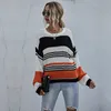 Stitching Striped Loose Ladies Sweater Pullover Autumn Winter Arrival Orange Jumpers Knit Sweaters Women Pull Femme 210517