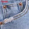 Women Elegant Blue Jeans Middle Tassels Zipper Pockets Female Retro Basic Casual Shorts Pantalones 3W143 210416