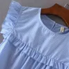 Moda Mulheres Vintage Elegante Agaric Lace Blusas Listrado Plissado Tops Feminina Blusas Solto Camisas SB1085 210420