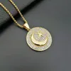 Gold 316 Stainless steel muslim Moon and star pendant religous imam Islamic turkish item crescent jewelry with micro pave crystal stone