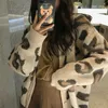 Women Sweater Animal Print Thick Female Cardigan Casual Tops Sweater Women Lazy Wind Leopard Knitted Sweater Oversized