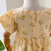 Garotas de verão vestido estilo pastoral dobra decoração manga flash floral princesa bebê crianças roupas infantis para menina 210625