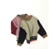 Primavera nuevos niños suéteres niños o cuello suéter bebé niñas punto jersey niños raya manga larga prendas de punto tops 210413