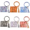 Jewelry PU Leather Card Bag Keychains Party Bracelet Keychain Wallet With Tassels String Bangle Key Ring Holder Wristlet Handbag