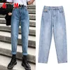 High Waist Jeans for Women Loose Harem Vintage Plus Size Casual Korean Style Woman Washed Boyfriend Denim Pants 210428