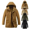 Mäns Jackor Vinter Hooded Bomull Barnad Jacka Solid Färg Plush Tjockad Stor