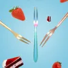 NEWStainless Steel Fruit Fork Colorful Metal Dessert Cake Snack Forks Two Tooth Fruits Tableware Household For Party Flatware RRA9642