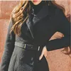 Kadınlar Kış Siyah Uzun Yün Ceket Streetwear Bayanlar Siper Kore Moda Kadın Giyim Rüzgarlık Ücretsiz Kemer 210520