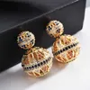 Luxury Hollow Designer Colorful Zircon Two Side Ball Orecchini Vintage Enthic Jewelry For Women Party Gift Zk30 220125