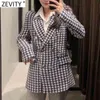 Kobiety Anglia Styl Houndstooth Slim Tweed Woolen Blazer Płaszcz Kobiet Vintage Z Długim Rękawem Odzież wierzchnia Chic Garnitury CT697 210416