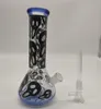 20CM 8 pouces Narguilé Premium Pointe bleue et fond Thème Anime Crâne noir Kitty Pipe à eau Bong Bongs en verre avec tige descendante de 14 mm et bol 2 en 1 prêt à l'emploi