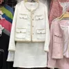 Sonbahar Kış Tüvit İki Parçalı Kıyafetler Set Moda Yün Tüvit Ceket Ceket + Zarif A-Line Etek Iki Parçalı Set Kadınlar Suits