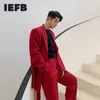 IEFB Men's Clothing Red Temperament Show Ribbon Design Mid Length Suit Coat Single Breasted Long Sleeve Blazer 9Y7073 210524