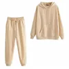 Women Unisex Couple Fleece Autumn Winter Plush Hooded Sweater + High Waist Elastic Sports Pants Casual Suit 2 Piece Set 210607