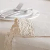 Christmas linho algodão engrossar toalha de mesa sólida branco laço de laço bando lavável café jantar tabela pano para banquete de casamento 210626
