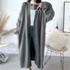 [EAM] Gray Big Size Long Knitting Cardigan Sweater Loose Fit V-Neck Long Sleeve Women Fashion Autumn Winter 1Y204 210917