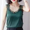 Koreański Moda Jedwabny Kobiety Topy Satyna V-Neck Camisole Top Plus Size Woman Lace Camis Sexy Bez Rękawów Tanks Tees 210531