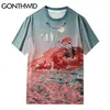 Tシャツ原宿の風景マウンテンティーシャツストリートウェアヒップホップカジュアルファッション夏の緩い半袖Tシャツトップ210602