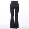 Viifaa noir solide taille haute Skinny Flare pantalon femmes froncé dos Slim Fit Femme printemps extensible pantalon 210925