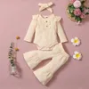 春の秋の赤ちゃんの女の子3本セット秋の衣装長袖フリルロンパーフレアパンツヘッドバンド服セット
