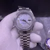 Luxo único anel diamante branco pérola relógio masculino 41mm pulseira de aço inoxidável data189r automático
